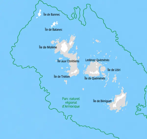 Carte de l'archipel de Molène avec ses principales îles