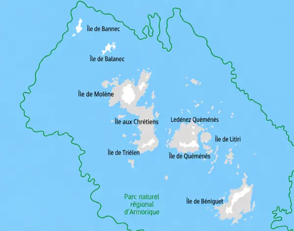 Carte de l'archipel de Molène avec ses principales îles